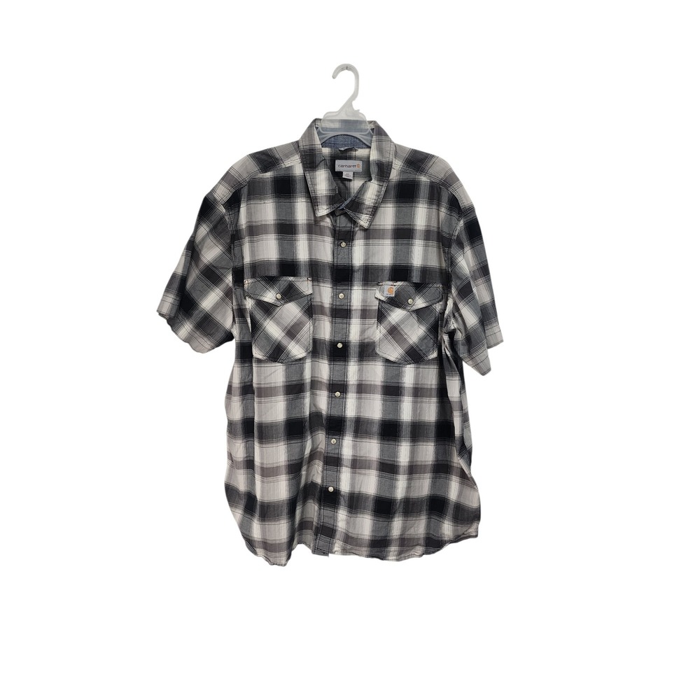 Carhartt Plaid Shirt Mens 3XL Black White Excellent Short Sleeve Relaxed Fit